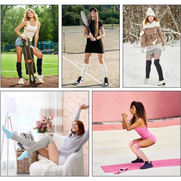 2 Leg Warmers for Women - Leg Warmers 80s Ribbed Knitted Long Socks - Picture 7 of 7